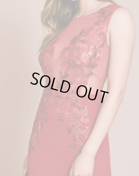 画像5: 期間限定セール!Tadashi Shoji タダシショージ  SHYAM ケープ付きロングドレス レッド (5)