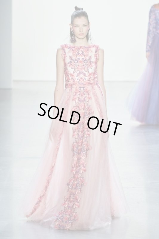 画像1: Tadashi Shoji  タダシショージ  Sleeveless Floral tulle Gown　ピンク (1)