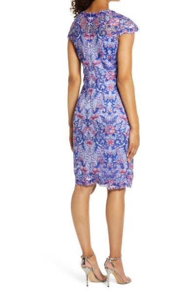 画像2: Tadashi Shoji  タダシショージ  Floral Embroidered Sheath Dress ブルー、パープル系 (2)