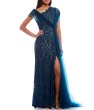 画像1: セール！【アンミカさん着用】Tadashi Shoji タダシショージ  Draped Evening Gown　ブルー、グリーン系 (1)