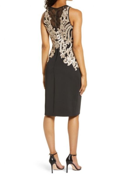 画像2: Tadashi Shoji タダシショージ  Sequin Embroidered Sleeveless Dress ブラック (2)