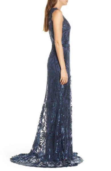 画像3: Tadashi Shoji タダシショージ   Sequin Mesh Trumpet Gown ネイビー (3)