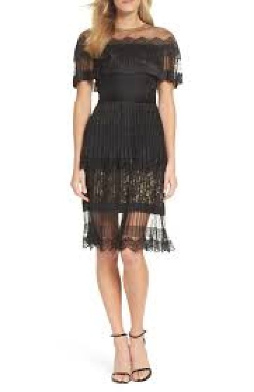 画像1: 【篠原涼子さんご着用、25ans掲載】Tadashi Shoji タダシショージ　フリンジメッシュドレス　ブラック (1)