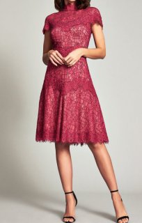 【sladky⭐】ジョージタダシ レッド タイトフィットドレス レース装飾 TADASHI SHOJI タダシショージ YOKEレースレッドドレス | 結婚式