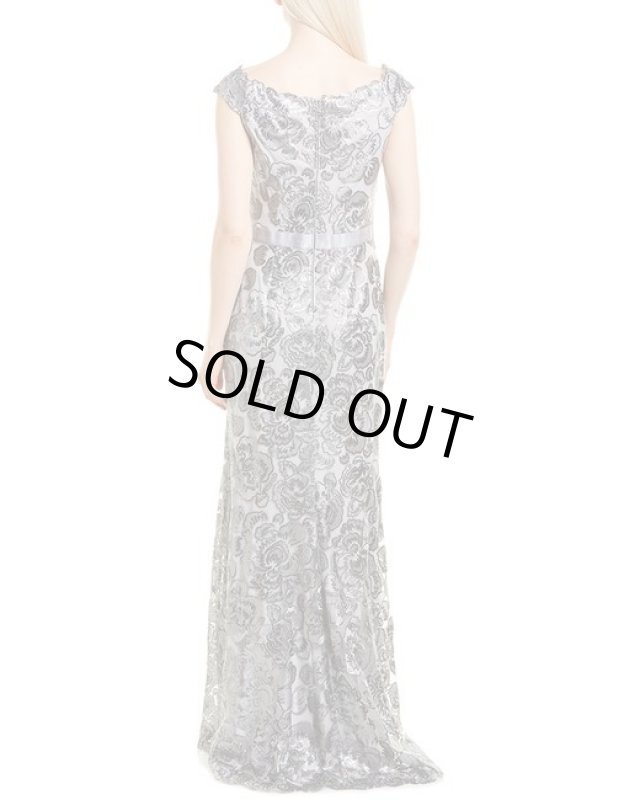 画像2: Tadashi Shoji タダシショージ    メタリック花柄ドレス　シルバー系 (2)