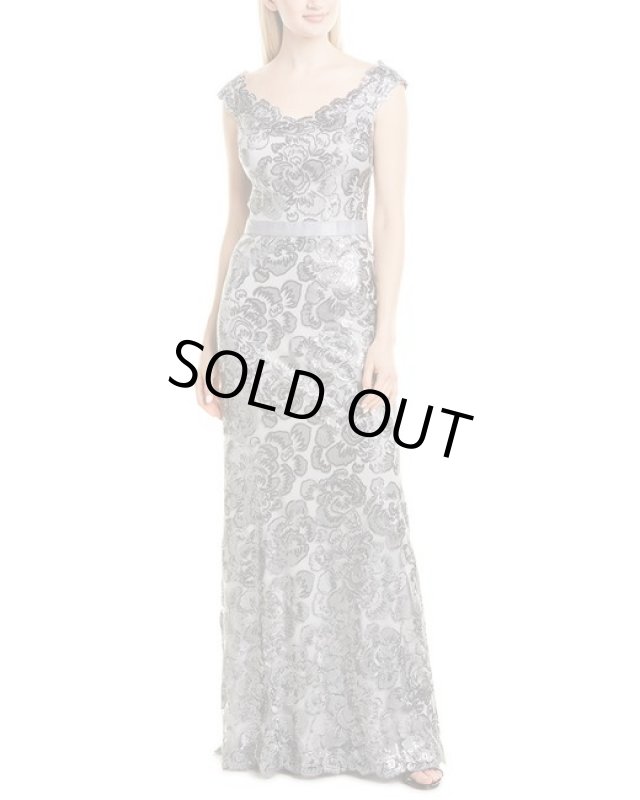 画像1: Tadashi Shoji タダシショージ    メタリック花柄ドレス　シルバー系 (1)