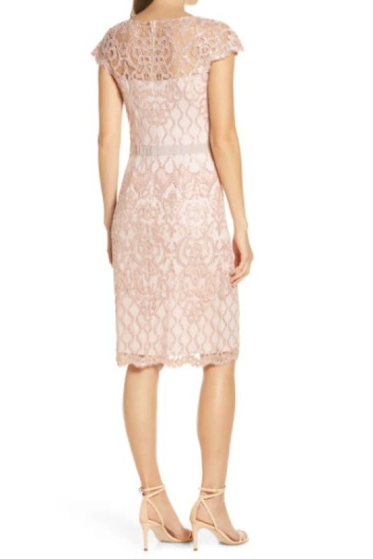 画像2: Tadashi Shoji  タダシショージ　スパンコールレースシースドレス  ピンク系 (2)