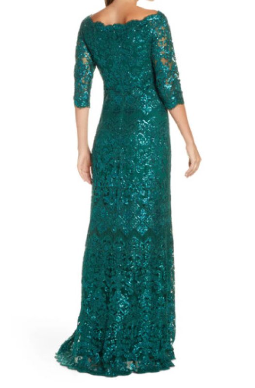 画像2: サイズ追加！Tadashi Shoji   タダシショージ　LIEM オフショルダースパンコールドレス　グリーン  11092 (2)