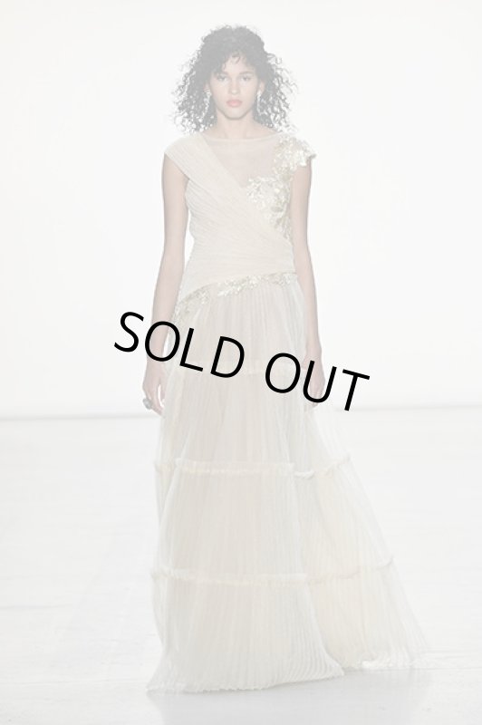 画像1: 再販売セール！【朝比奈彩さん、有村実樹さん着用】Tadashi Shoji タダシショージ  SOVANN　刺繍チュールドレス　ゴールド系、ベージュ (1)