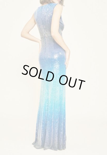 画像2: 【アンミカさん愛用】Tadashi Shoji タダシショージ  HAUCK グラデーションスパンコールカウルネックドレス ブルー系 (2)