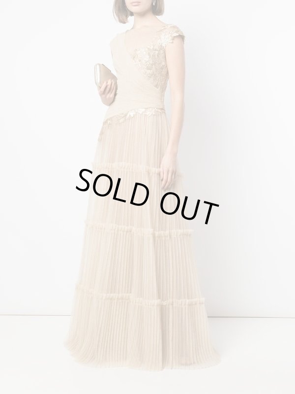 画像2: 再販売セール！【朝比奈彩さん、有村実樹さん着用】Tadashi Shoji タダシショージ  SOVANN　刺繍チュールドレス　ゴールド系、ベージュ (2)