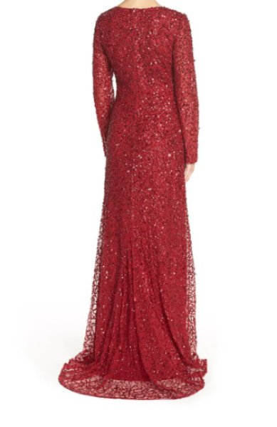画像2: Adrianna Papell アドリアナパペル Long Sleeve Beaded Evening Gown レッド系 (2)