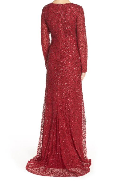 画像2: Adrianna Papell アドリアナパペル　Long Sleeve Beaded Evening Gown　レッド系 (2)
