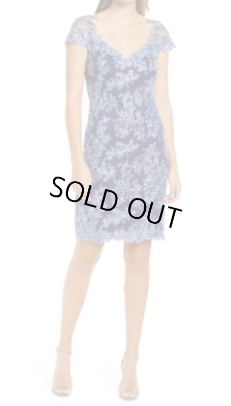 画像1: Tadashi Shoji  タダシショージ　Corded Lace Sheath Dress  ブルー系 (1)