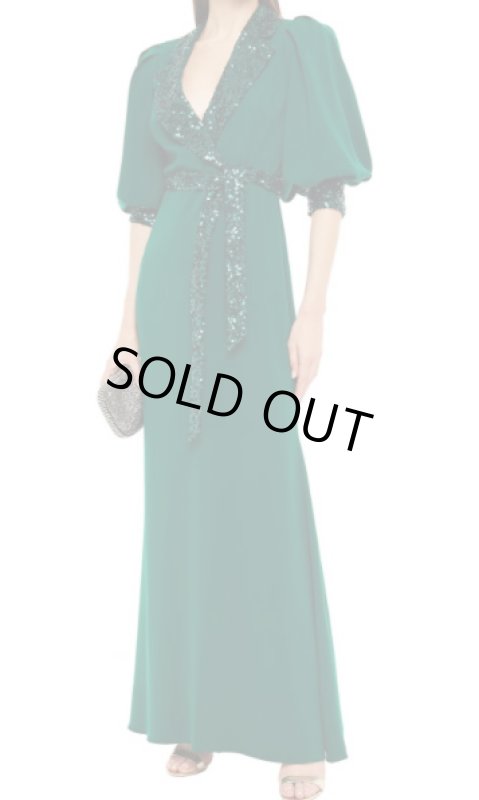 画像1: Badgley Mischka 　スパンコールベルト付きロングドレス (1)