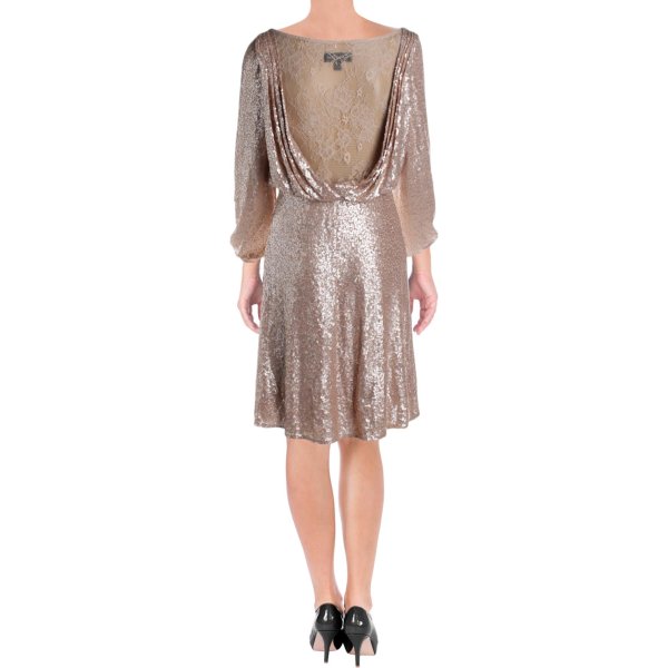 画像2: Tadashi Shoji タダシショージ   スパンコールカウルネックドレス シャンパン、ベージュ系 (2)