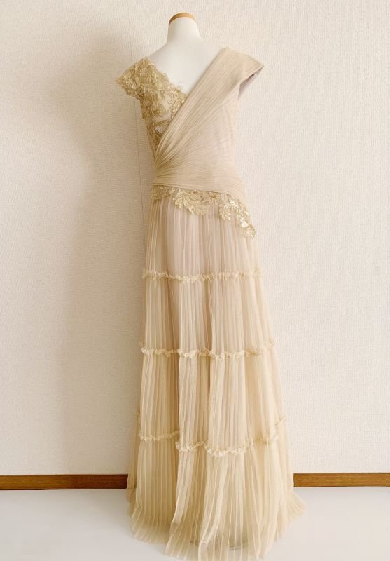 画像6: 再販売セール！【朝比奈彩さん、有村実樹さん着用】Tadashi Shoji タダシショージ  SOVANN　刺繍チュールドレス　ゴールド系、ベージュ (6)