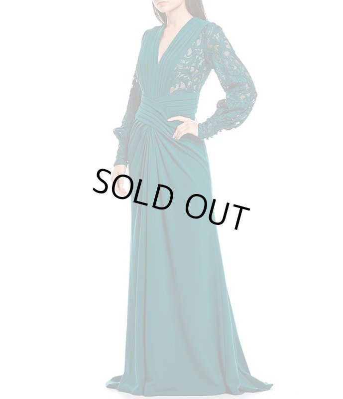 画像1: Tadashi Shoji  タダシショージ    FATMA CRISSCROSS DRAPED GOWN 　グリーン系 (1)