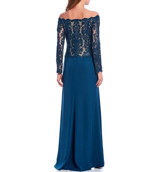 画像2: Tadashi Shoji タダシショージ   オフショルダーロングドレス ブルー系 (2)