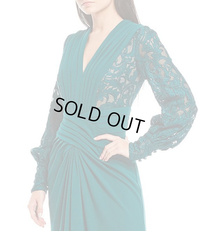 画像3: Tadashi Shoji  タダシショージ    FATMA CRISSCROSS DRAPED GOWN 　グリーン系 (3)