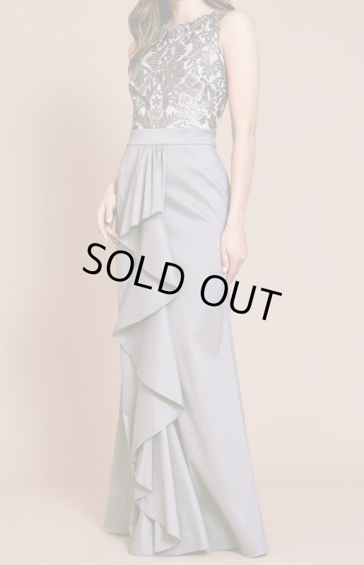 画像2: Tadashi Shoji  タダシショージ　DONOVAN スパンコールタフタロングドレス　グレー、シルバー系 (2)