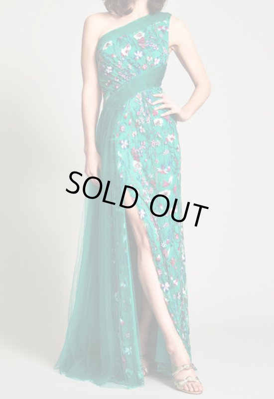 画像1: 限定セール！【アンミカさん愛用】Tadashi Shoji  タダシショージ  WAKANA WRAPPED TULLE GOWN グリーン系 (1)