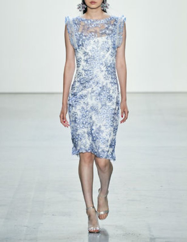 画像1: Tadashi Shoji  タダシショージ Etsu Floral Illusion dress　ブルー、アイボリー (1)