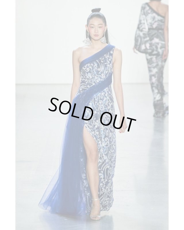 画像1: 再販売セール！Tadashi Shoji  タダシショージ  　DAI DRAPED TULLE GOWN　ブルー系 (1)