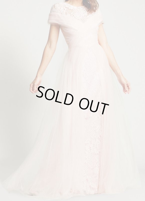 画像1: Tadashi Shoji  タダシショージ  KAYDA CROSSED TULLE GOWN ピンク系　 (1)