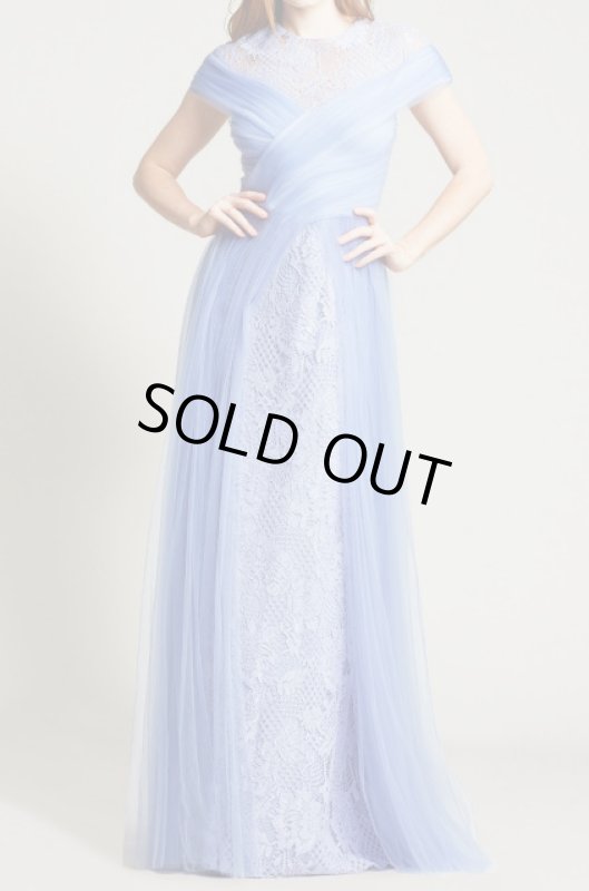 画像2: Tadashi Shoji  タダシショージ  KAYDA CROSSED TULLE GOWN ブルー、パープル系　 (2)