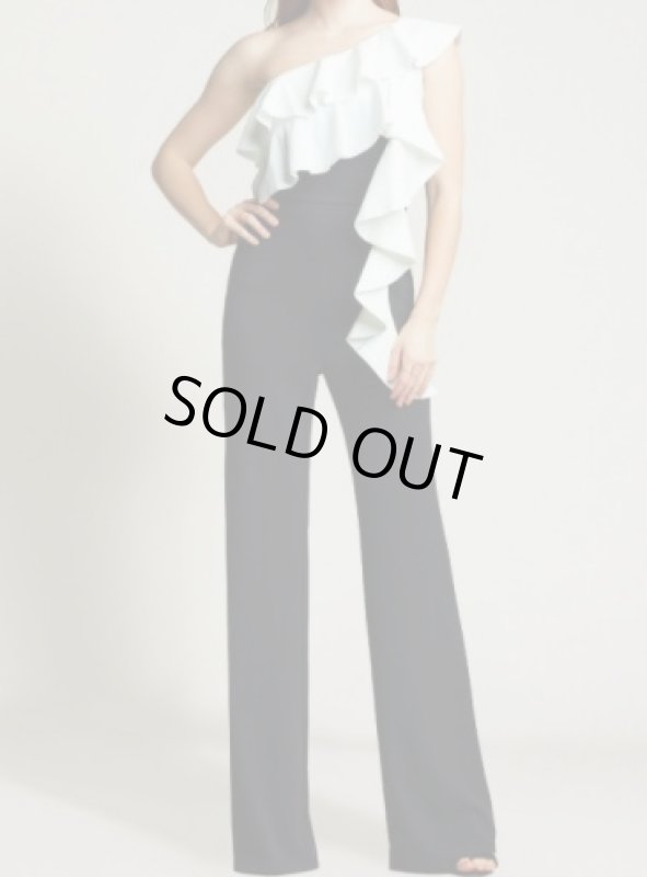 画像1: Tadashi Shoji  タダシショージ カラーブロックジャンプスーツ　ブラック、アイボリー系 (1)