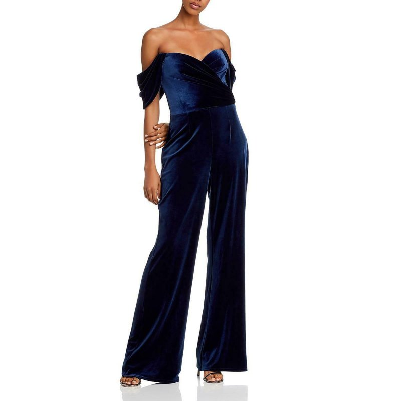 画像1: 限定セール！【松島花さん、すみれさん着用】Tadashi Shoji  タダシショージ  ベルベットジャンプスーツ　ネイビー  10015 (1)