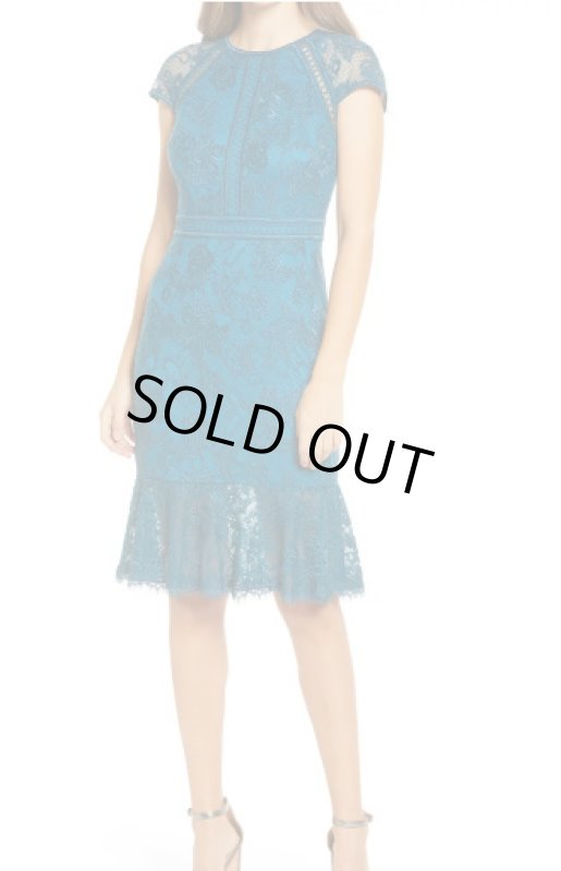画像1: Tadashi Shoji タダシショージ   Lace Cap Sleeve Cocktail Dress　ブルー、グリーン系 (1)