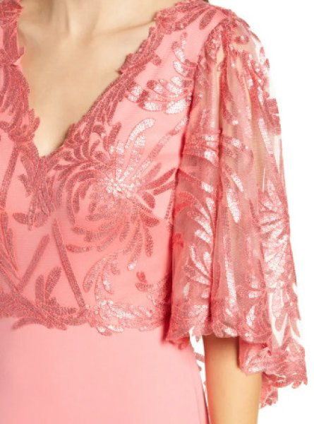 画像3: セール!Tadashi Shoji  タダシショージ  AZUMI Sequin Lace Capelet Gown   ピンク系  12062 (3)
