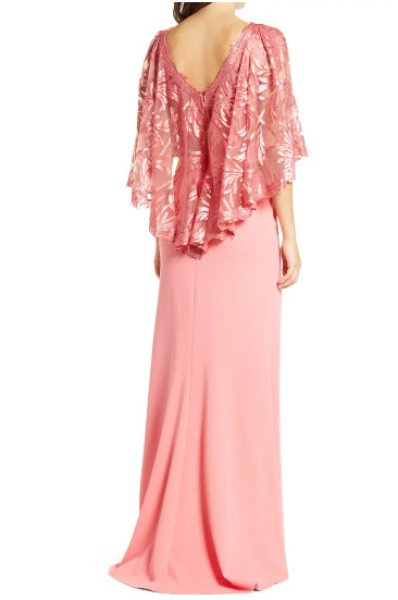 画像2: セール!Tadashi Shoji  タダシショージ  AZUMI Sequin Lace Capelet Gown   ピンク系  12062 (2)