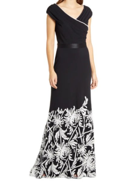 画像1: Tadashi Shoji  タダシショージ  Ruched Wide V-Neck Gown　ブラック (1)