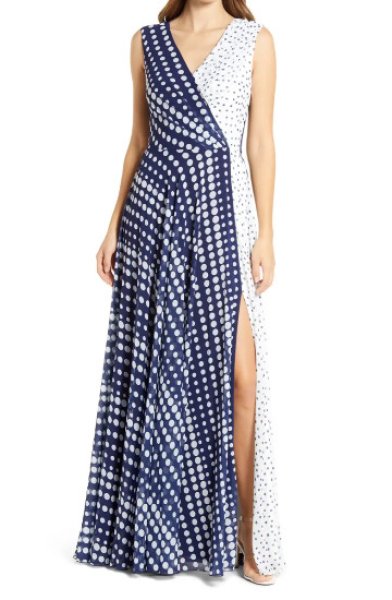 画像1: セール！Tadashi Shoji タダシショージ LUCINI  Mix Dot Print Sleeveless Chiffon Gown　ネイビー、ホワイト (1)