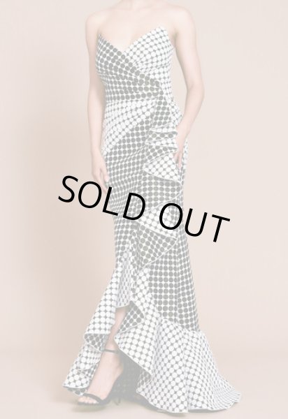 画像1: セール！【アンミカさん着用】Tadashi Shoji  タダシショージ 　Graham Jacquard Draped Gown ブラック、ホワイト系 (1)