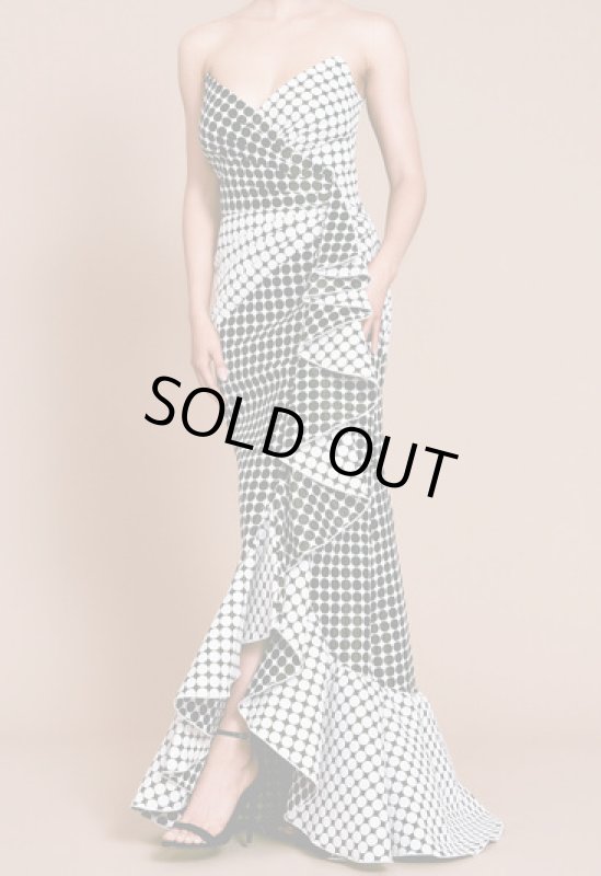 画像1: セール！【アンミカさん着用】Tadashi Shoji  タダシショージ 　Graham Jacquard Draped Gown ブラック、ホワイト系 (1)