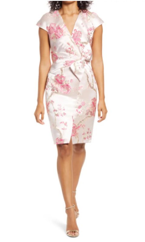 画像1: Tadashi Shoji  タダシショージ 　花柄ジャガードサテンドレス　ピンク系 (1)