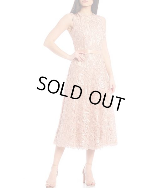 画像1: Tadashi Shoji  タダシショージ　Sequin Embroidered Corded Lace Midi Dress ピンク系 (1)