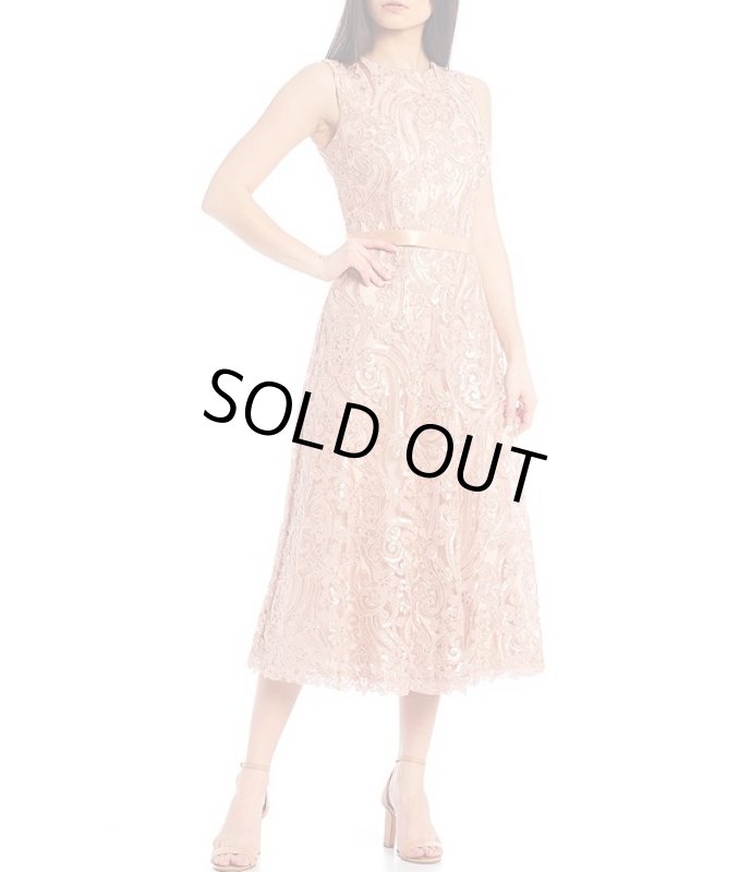 画像1: Tadashi Shoji  タダシショージ　Sequin Embroidered Corded Lace Midi Dress ピンク系 (1)