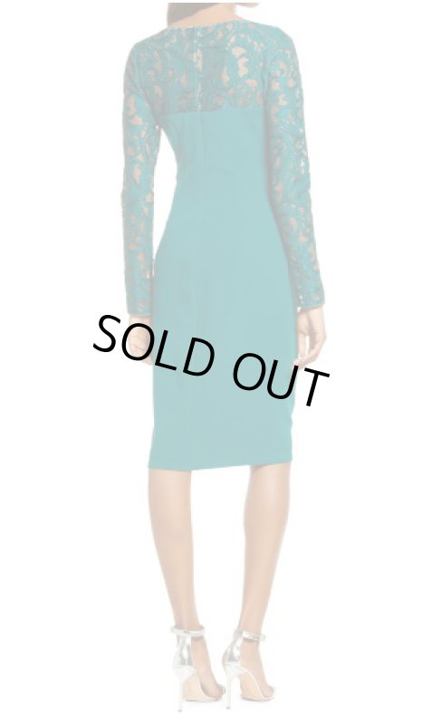 画像2: Tadashi Shoji  タダシショージ    Long Sleeve Lace & Crepe Cocktail Dress 　グリーン系 (2)