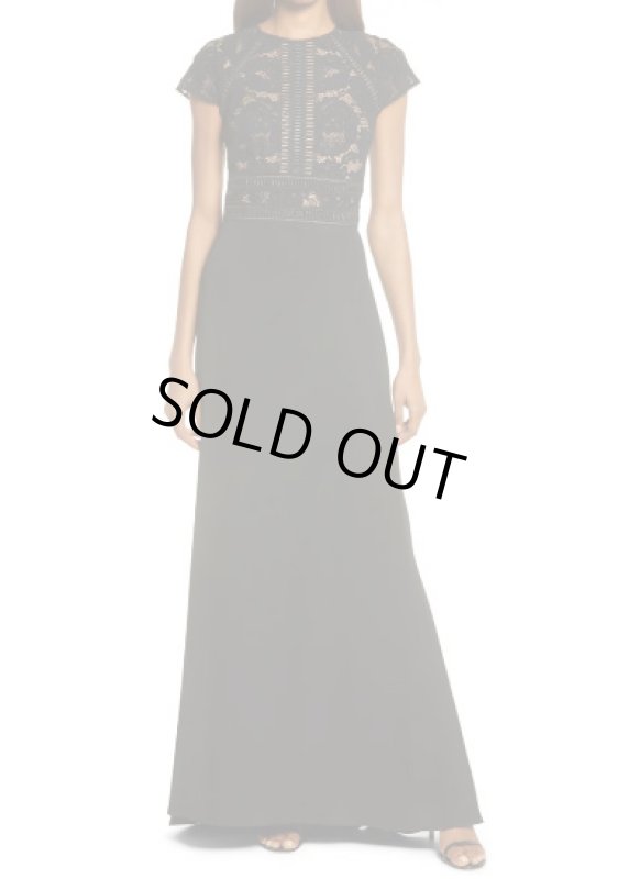 画像1: Tadashi Shoji タダシショージ  Lace & Crepe A-Line Gown ブラック (1)