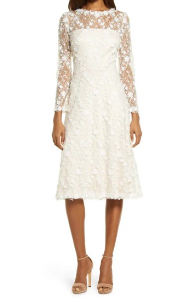 画像1: Tadashi Shoji タダシショージ　3D Flowers Lace Dress　ホワイト系 (1)