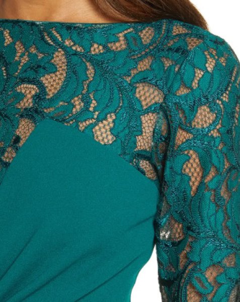 画像3: Tadashi Shoji  タダシショージ    Long Sleeve Lace & Crepe Cocktail Dress  グリーン系 (3)