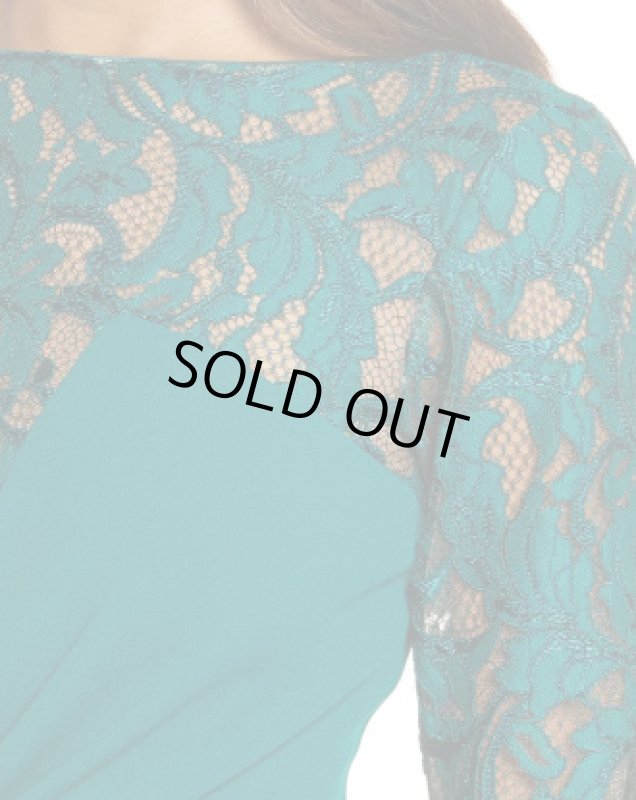 画像3: Tadashi Shoji  タダシショージ    Long Sleeve Lace & Crepe Cocktail Dress 　グリーン系 (3)