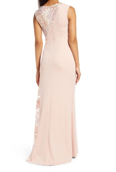 tadashi shoji lace bodice crepe gown