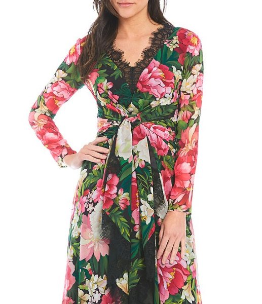 画像3: セール!Tadashi Shoji タダシショージ  花柄シフォンミディドレス ブラック、ピンク系 (3)