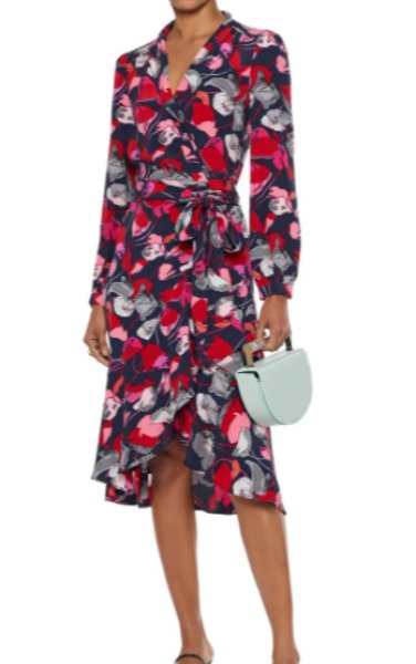 画像1: 【ドラマ使用】Diane von Furstenberg　ダイアンフォンファステンバーグ　Carla Two ruffled printed dress ネイビーマルチ (1)